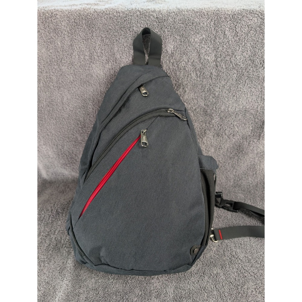 OutdoorMaster Sling Bag Crossbody Shoulder Backpack Black Red Zipper Unisex